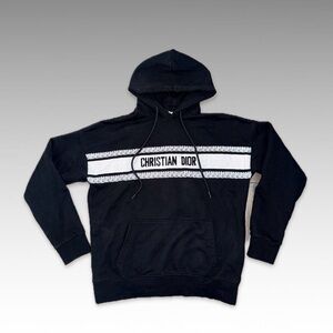 Christian Dior Black Pullover Hoodie – White Logo Print – Men’s Medium